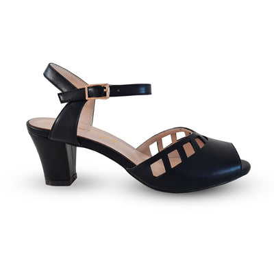 Charlie Stone Honiara Vintage heels retro tiki pumps 1950s 1940s style open toe gold ladies pinup rockabilly shoes black
