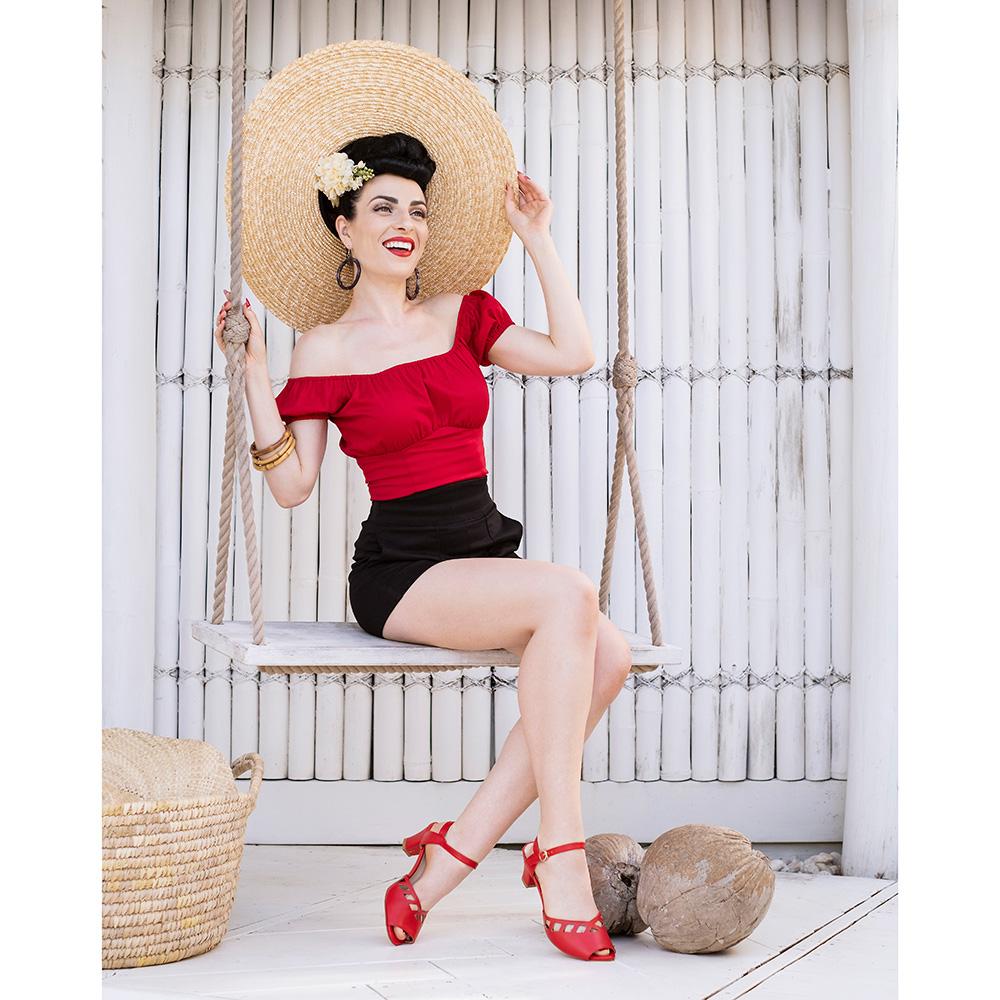 Charlie Stone Honiara Vintage heels retro tiki pumps 1950s 1940s style open toe red ladies pinup rockabilly shoes 