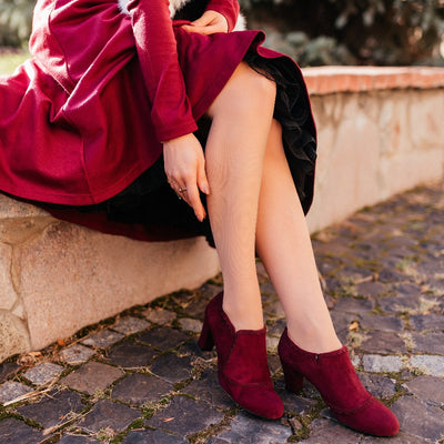Charlie Stone Vintage Inspired bootie Retro 1940’s 1950’s Style Maroon Suede