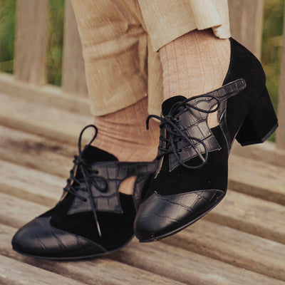 Peaky Blinders 1930s inspired vintage style ladies ankle oxford bootie retro black boot womens shoes Charlie Stone