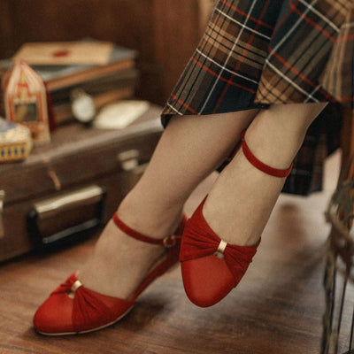 Charlie Stone Vintage Inspired Flats Retro 1940’s 1950’s Style Ladies Shoes Red Suede Leather and Vegan Harry Potter Cosplay Gryffindor