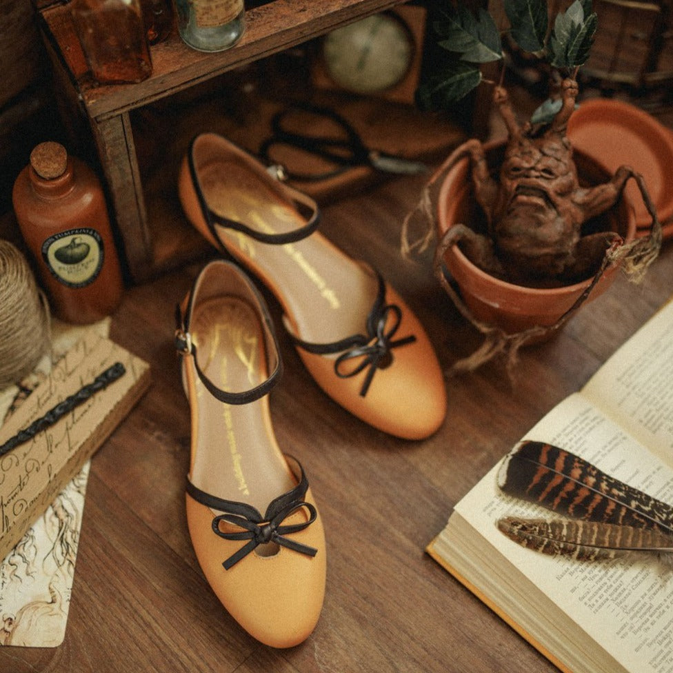 Charlie Stone Vintage Inspired Flats Retro 1940’s 1950’s Style Ladies Shoes Forest Suede Leather and Vegan Harry Potter Cosplay Hufflepuff