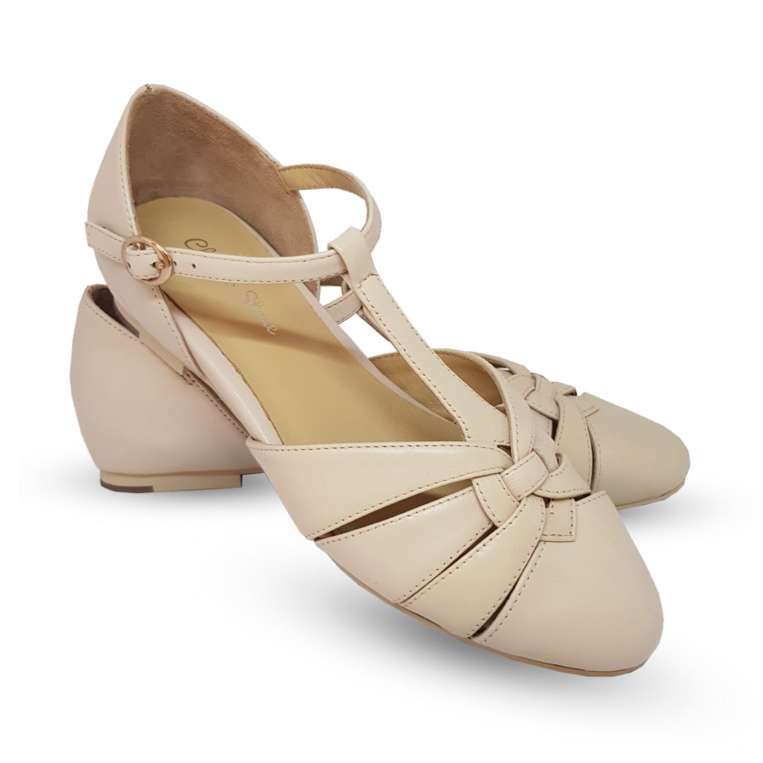 Charlie Stone Vintage Inspired Flats Retro 1940’s 1950’s Style Ladies Shoes Cream Leather
