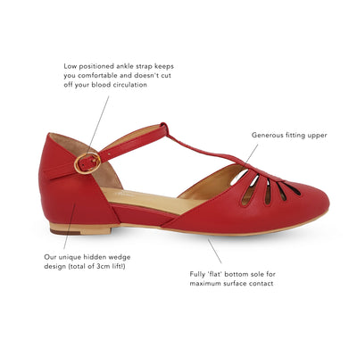 Charlie Stone Vintage Inspired Flats Retro 1940’s 1950’s Style Ladies Shoes red