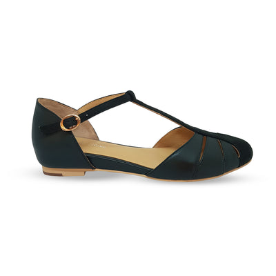 Charlie Stone Vintage Inspired Flats Retro 1940’s 1950’s Style Ladies Shoes Green Leather suede