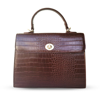 Charlie Stone Vintage Inspired Handbag Retro 1940’s 1950’s Style Caffe brown Croc Vegan leather