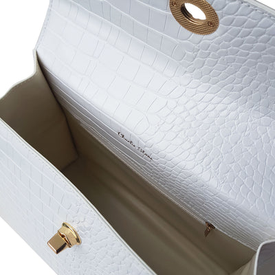 Charlie Stone Vintage Inspired Handbag Retro 1940’s 1950’s Style blanc white Croc Vegan leather