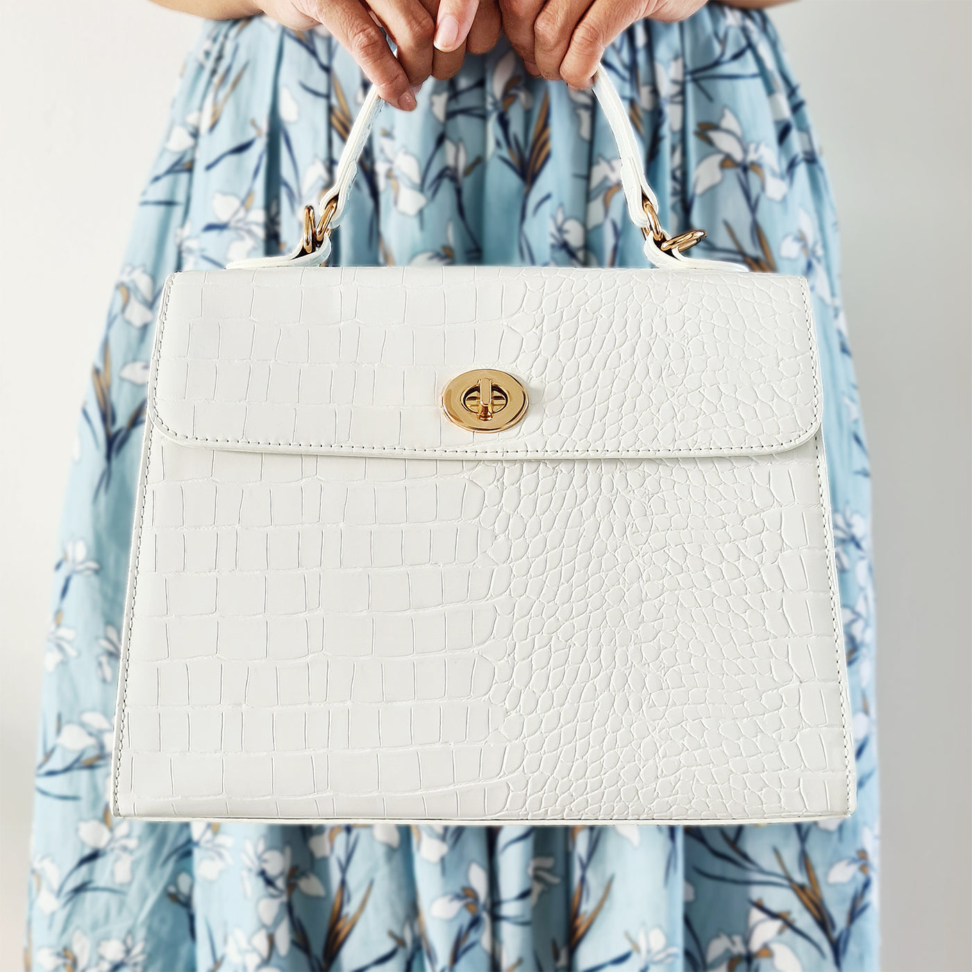 Charlie Stone Vintage Inspired Handbag Retro 1940’s 1950’s Style blanc white Croc Vegan leather