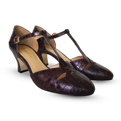 Charlie Stone Vintage Inspired Heels Retro 1940’s 1950’s Style Ladies Shoes crocodile leather espresso