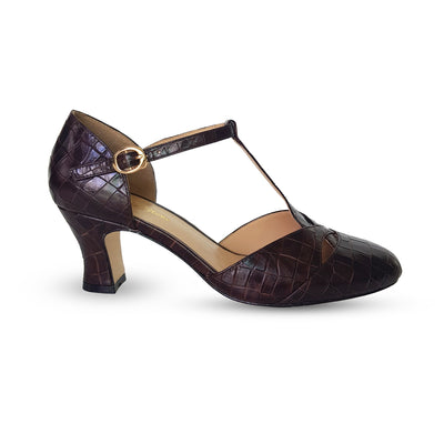 Charlie Stone Vintage Inspired Heels Retro 1940’s 1950’s Style Ladies Shoes crocodile leather espresso