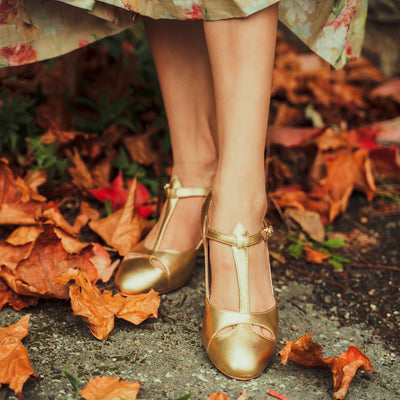 Peaky Blinders 1930s inspired vintage style ladies heel gatsby retro gold womens shoes Charlie Stone
